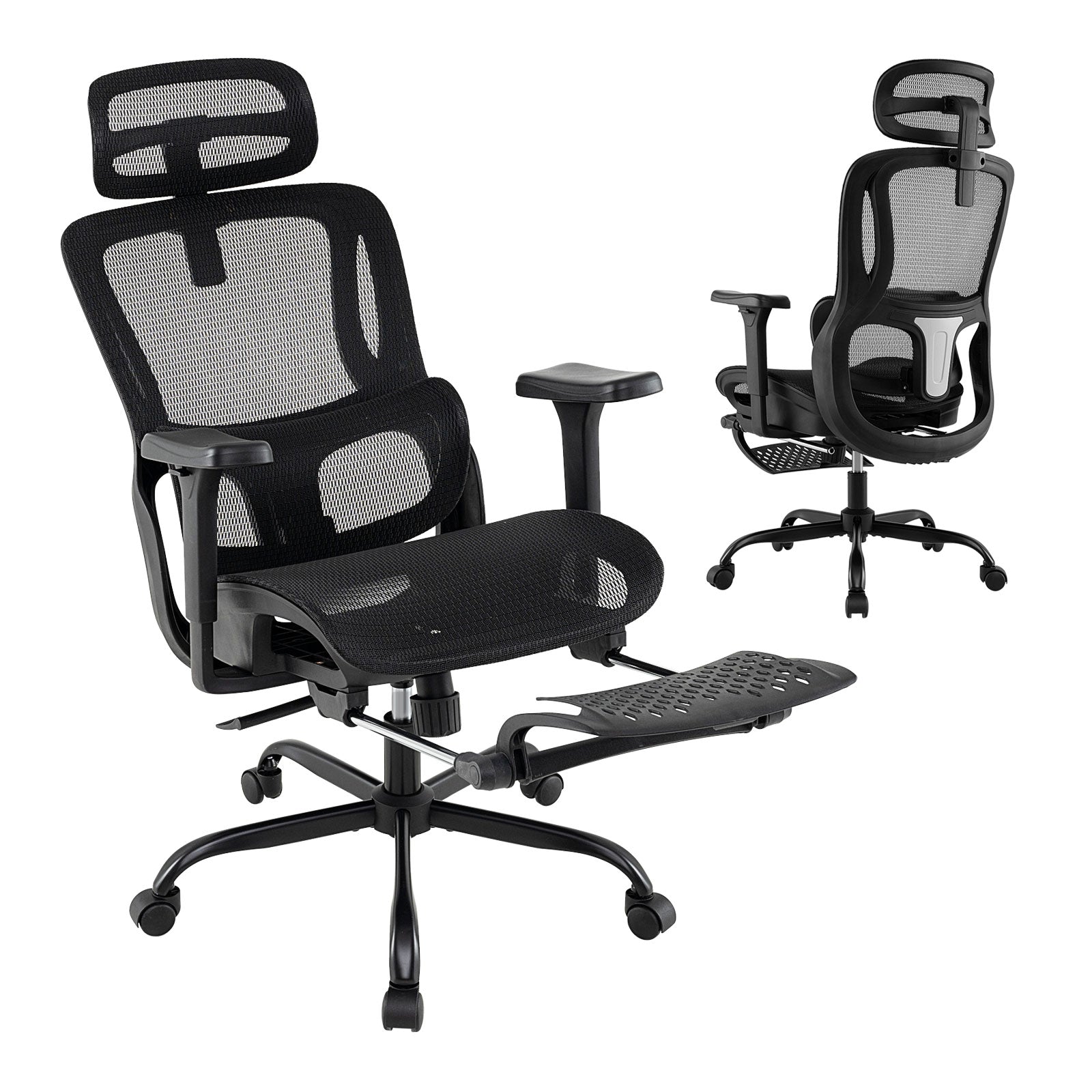 Ergonomic Office Chair Swivel Computer Desk Chair with Rotating Headrest, Black Ergonomic Chairs Black at Gallery Canada