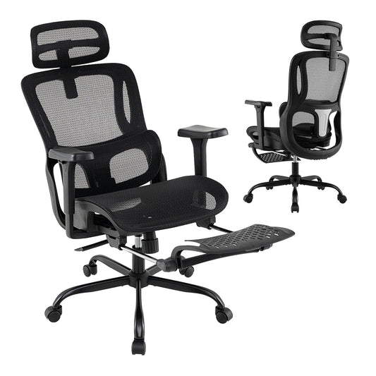 Ergonomic Office Chair Swivel Computer Desk Chair with Rotating Headrest, Black Ergonomic Chairs Black at Gallery Canada