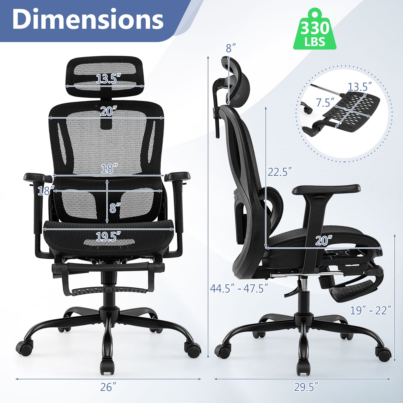 Ergonomic Office Chair Swivel Computer Desk Chair with Rotating Headrest, Black Ergonomic Chairs at Gallery Canada
