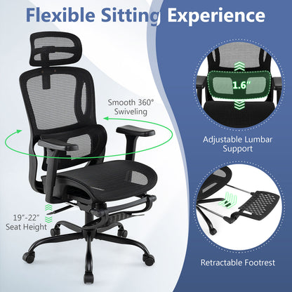 Ergonomic Office Chair Swivel Computer Desk Chair with Rotating Headrest, Black Ergonomic Chairs at Gallery Canada