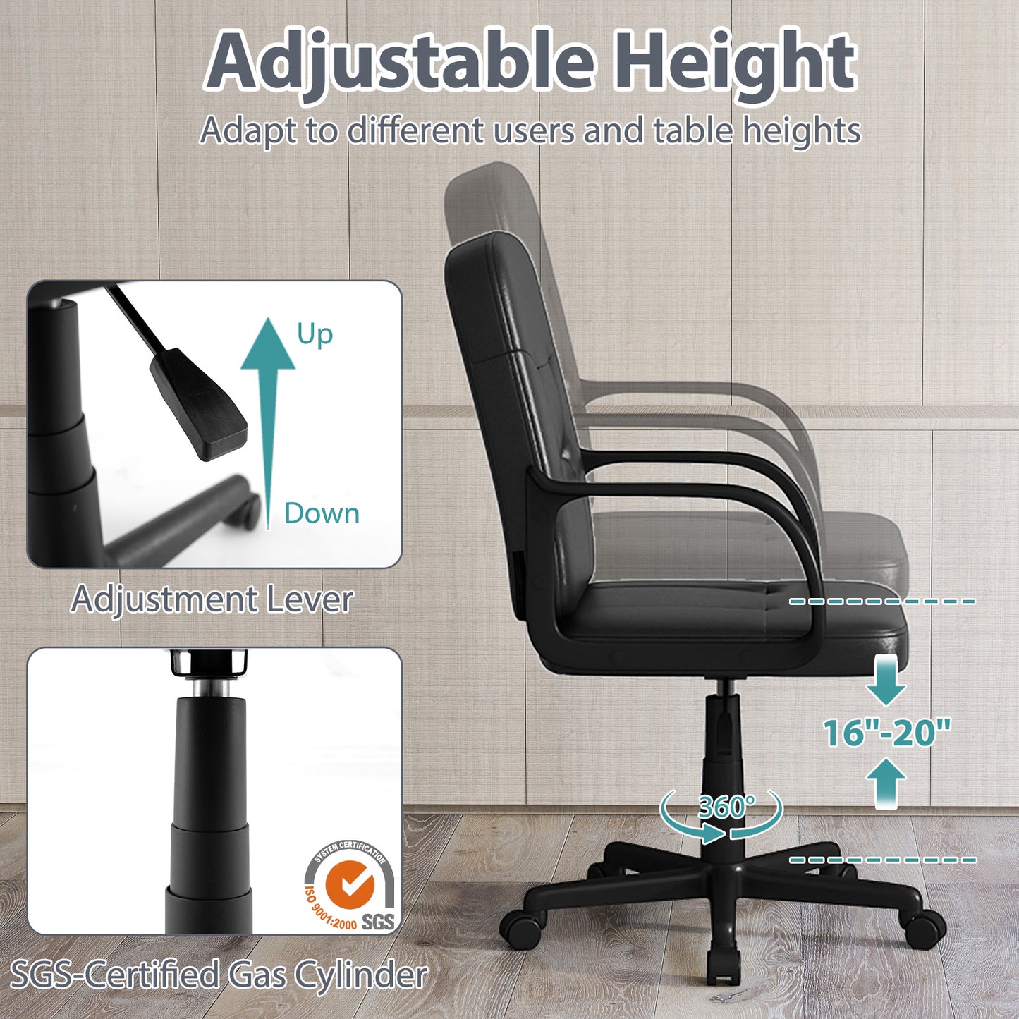 Ergonomic Office Chair, 360-Degree Wheels, Black Executive Chairs at Gallery Canada