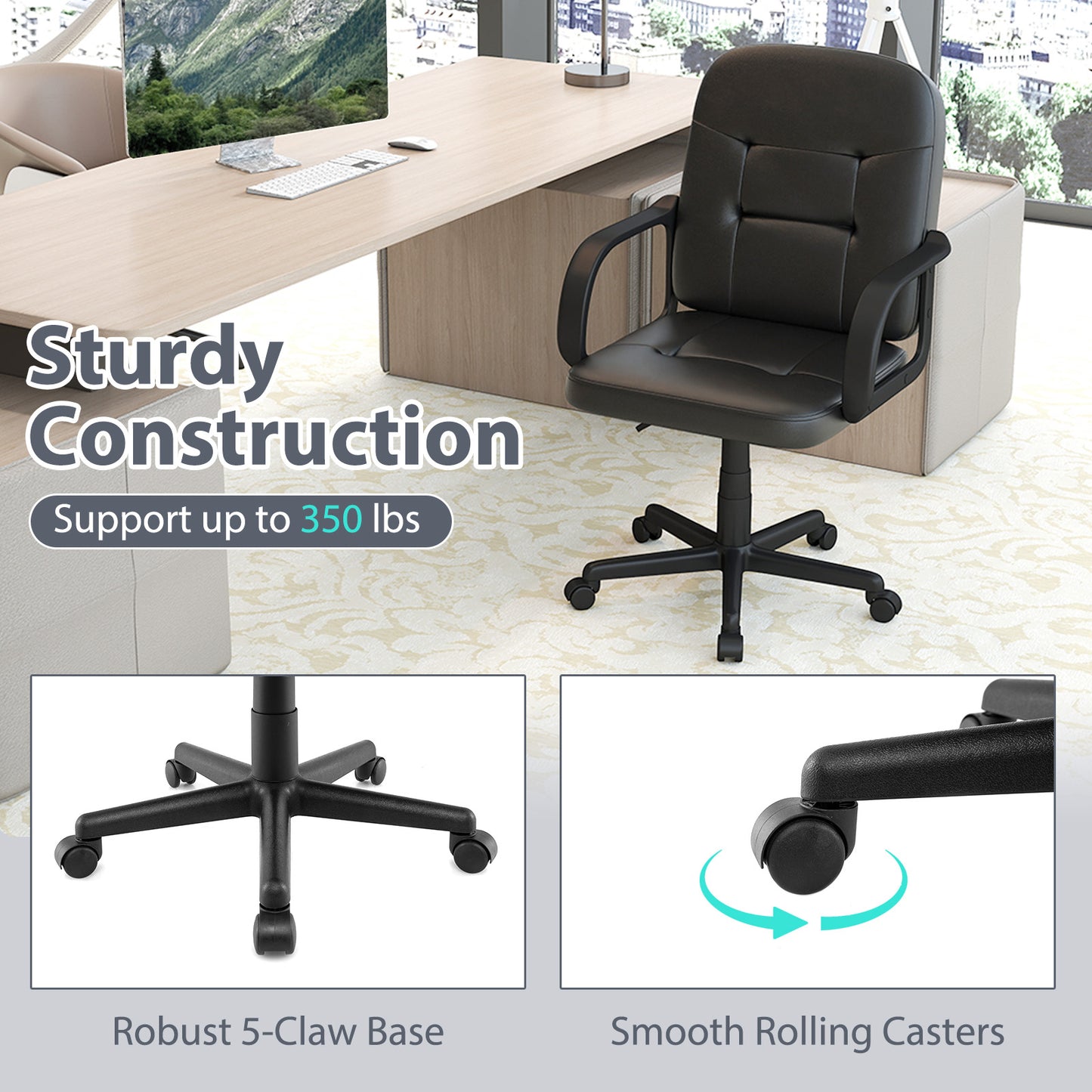 Ergonomic Office Chair, 360-Degree Wheels, Black Executive Chairs at Gallery Canada