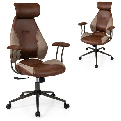 Ergonomic Office Chair Computer Desk Chair with 2D Headrest and Rocking Backrest, Brown Ergonomic Chairs at Gallery Canada