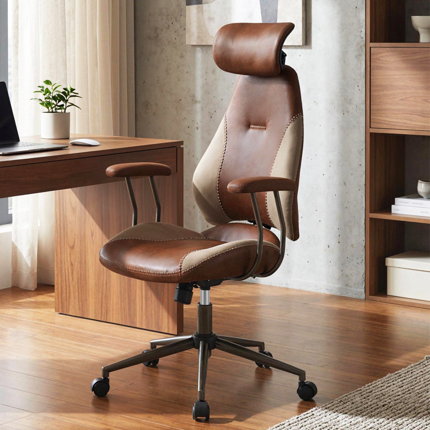 Ergonomic Office Chair Computer Desk Chair with 2D Headrest and Rocking Backrest, Brown Ergonomic Chairs at Gallery Canada