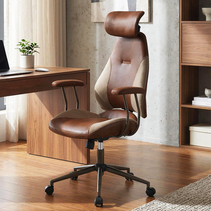 Ergonomic Office Chair Computer Desk Chair with 2D Headrest and Rocking Backrest, Brown Ergonomic Chairs at Gallery Canada