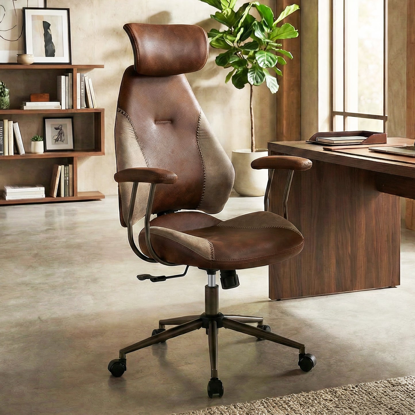 Ergonomic Office Chair Computer Desk Chair with 2D Headrest and Rocking Backrest, Brown Ergonomic Chairs at Gallery Canada
