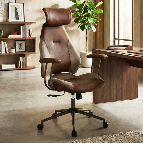 Ergonomic Office Chair Computer Desk Chair with 2D Headrest and Rocking Backrest, Brown