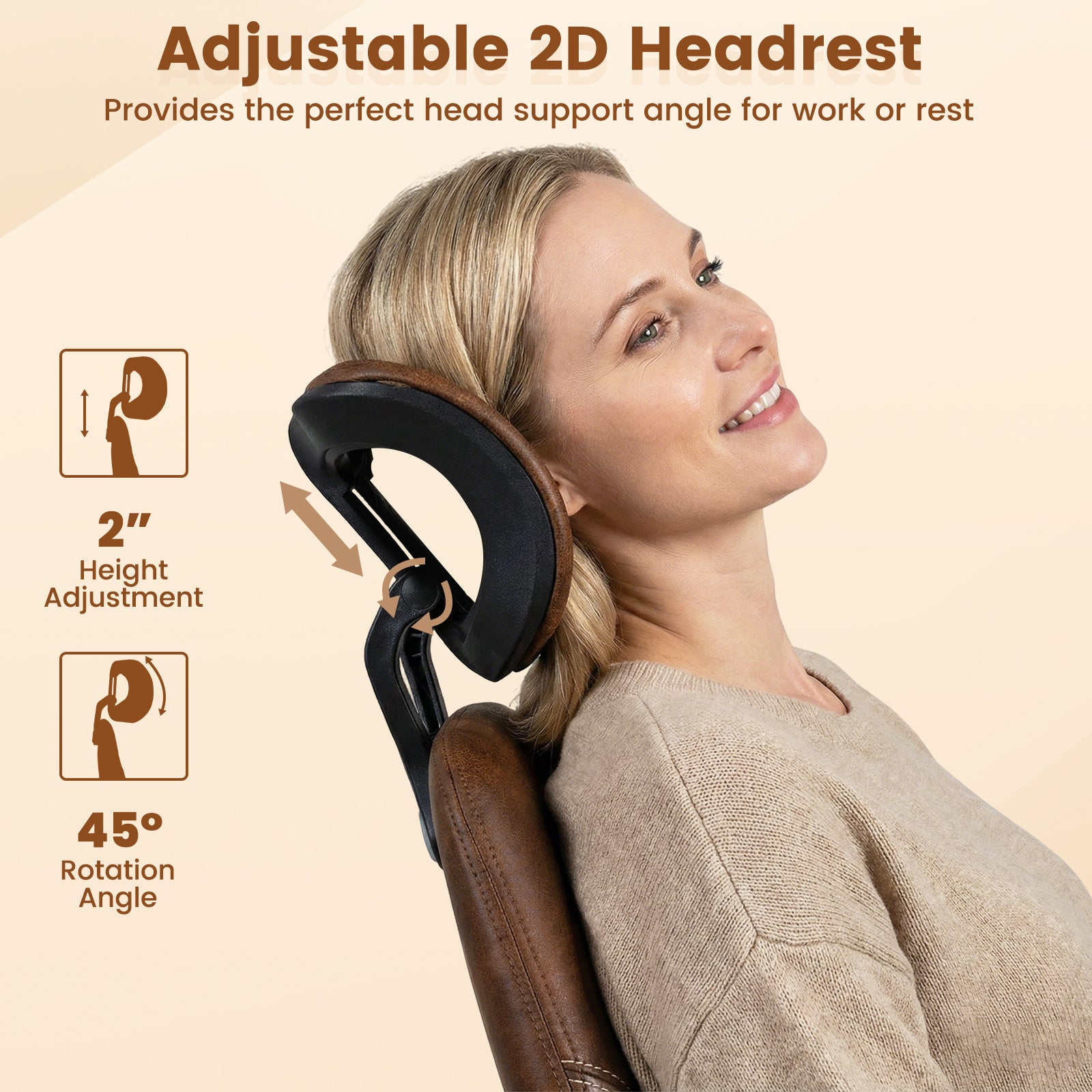 Ergonomic Office Chair Computer Desk Chair with 2D Headrest and Rocking Backrest, Brown Ergonomic Chairs at Gallery Canada