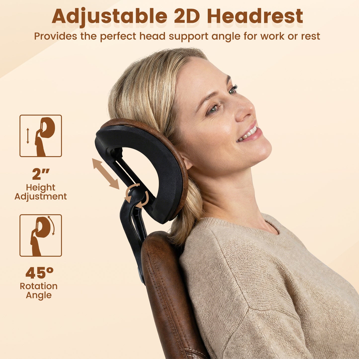 Ergonomic Office Chair Computer Desk Chair with 2D Headrest and Rocking Backrest, Brown Ergonomic Chairs at Gallery Canada