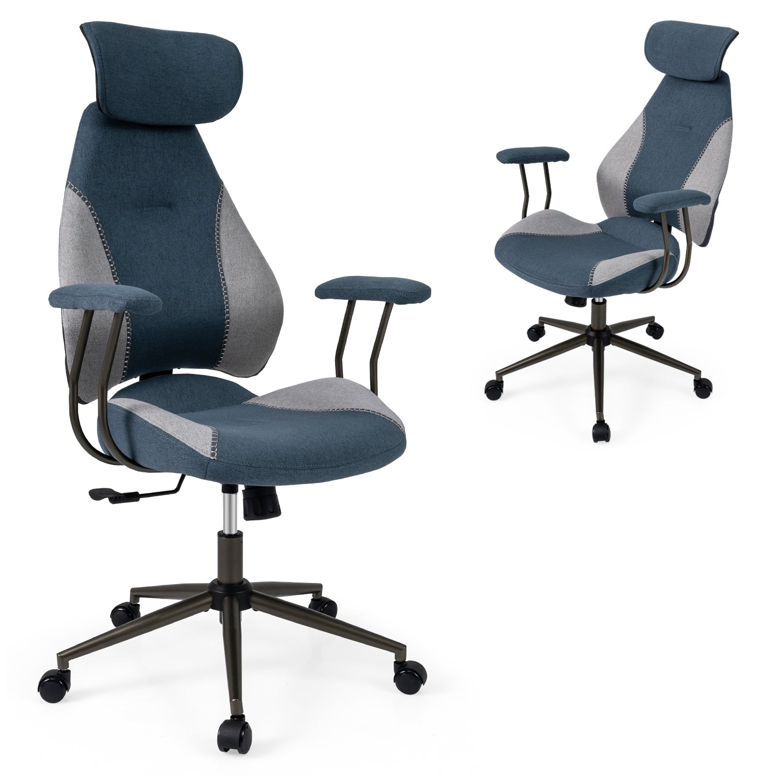 Ergonomic Office Chair Computer Desk Chair with 2D Headrest and Rocking Backrest, Gray Ergonomic Chairs at Gallery Canada