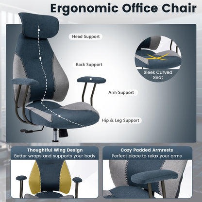 Ergonomic Office Chair Computer Desk Chair with 2D Headrest and Rocking Backrest, Gray Ergonomic Chairs at Gallery Canada