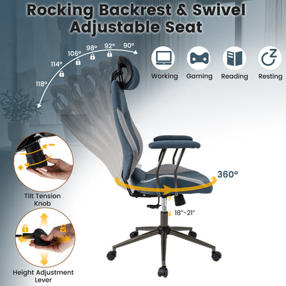 Ergonomic Office Chair Computer Desk Chair with 2D Headrest and Rocking Backrest, Gray Ergonomic Chairs at Gallery Canada