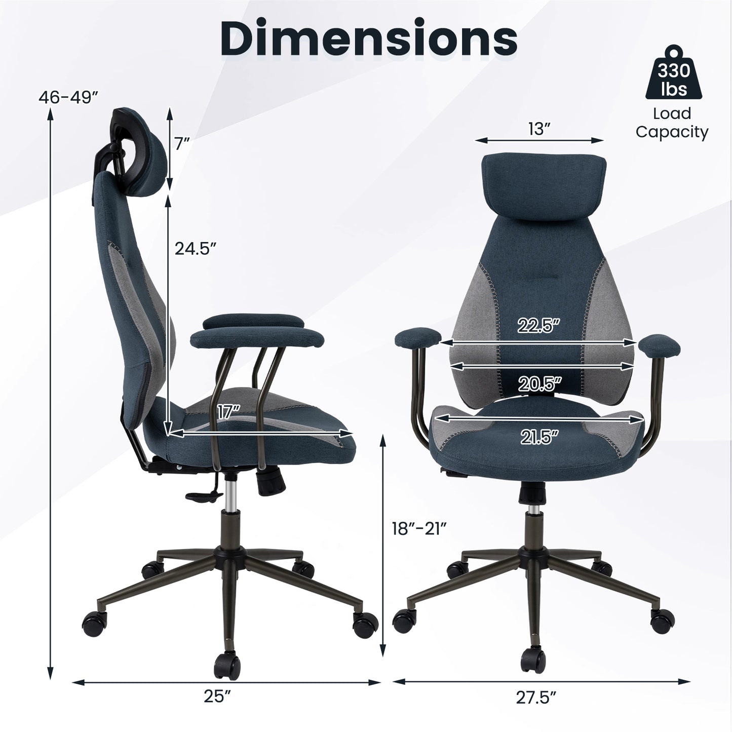 Ergonomic Office Chair Computer Desk Chair with 2D Headrest and Rocking Backrest, Gray Ergonomic Chairs at Gallery Canada