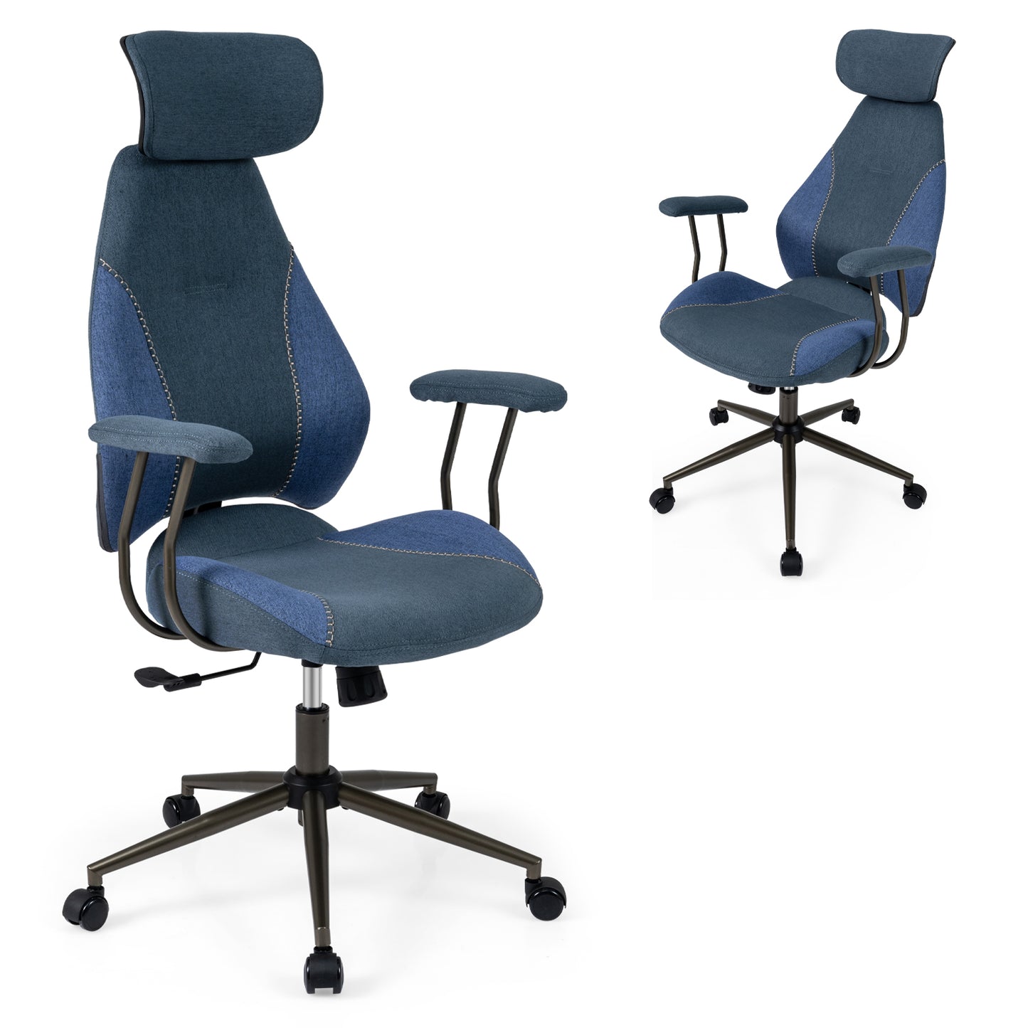Ergonomic Office Chair Computer Desk Chair with 2D Headrest and Rocking Backrest, Navy Ergonomic Chairs at Gallery Canada