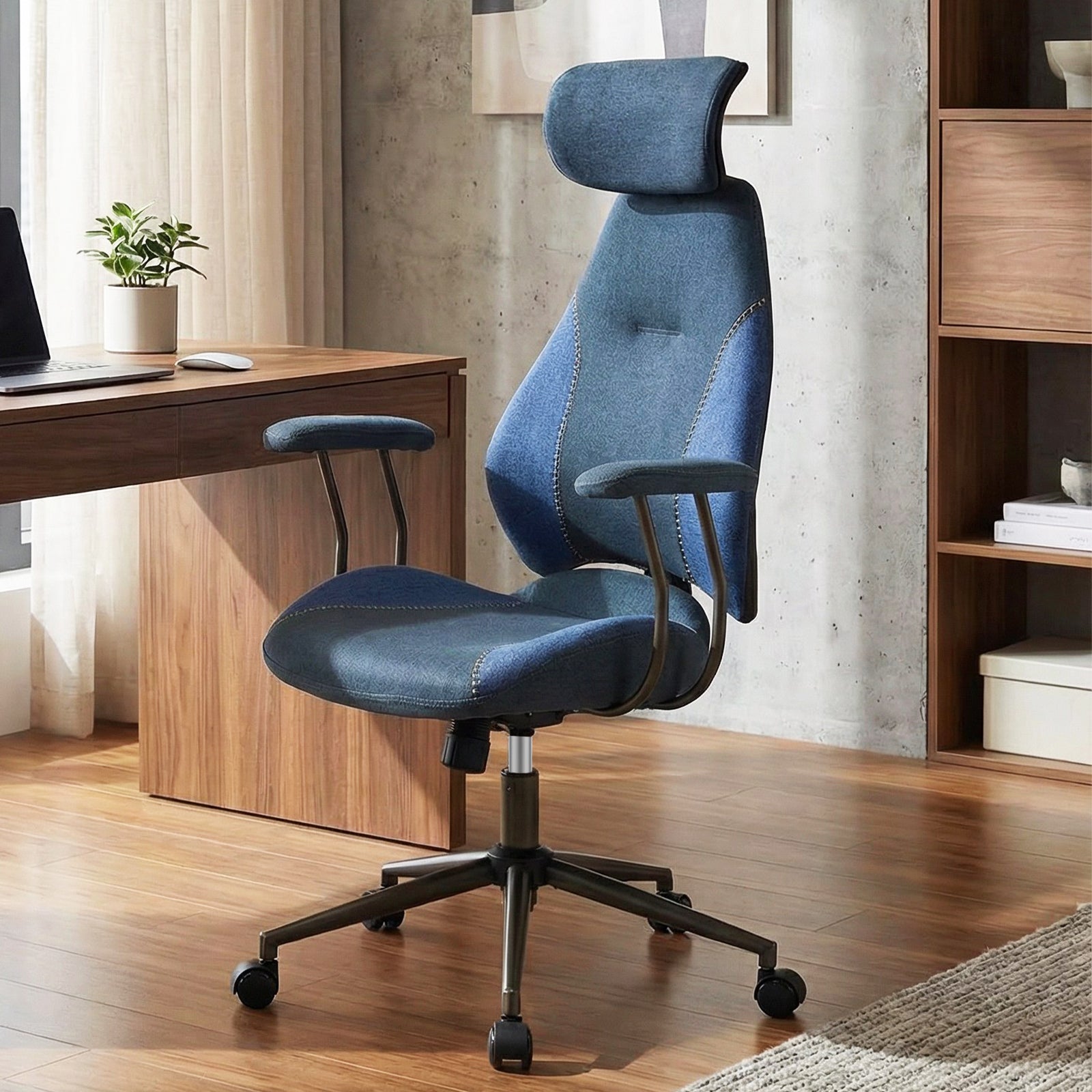 Ergonomic Office Chair Computer Desk Chair with 2D Headrest and Rocking Backrest, Navy Ergonomic Chairs at Gallery Canada