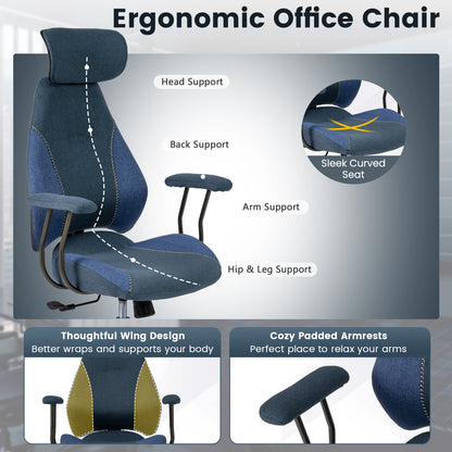 Ergonomic Office Chair Computer Desk Chair with 2D Headrest and Rocking Backrest, Navy Ergonomic Chairs at Gallery Canada