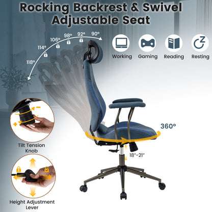 Ergonomic Office Chair Computer Desk Chair with 2D Headrest and Rocking Backrest, Navy Ergonomic Chairs at Gallery Canada