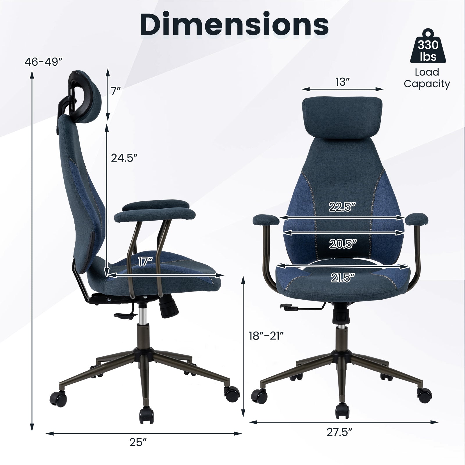 Ergonomic Office Chair Computer Desk Chair with 2D Headrest and Rocking Backrest, Navy Ergonomic Chairs at Gallery Canada