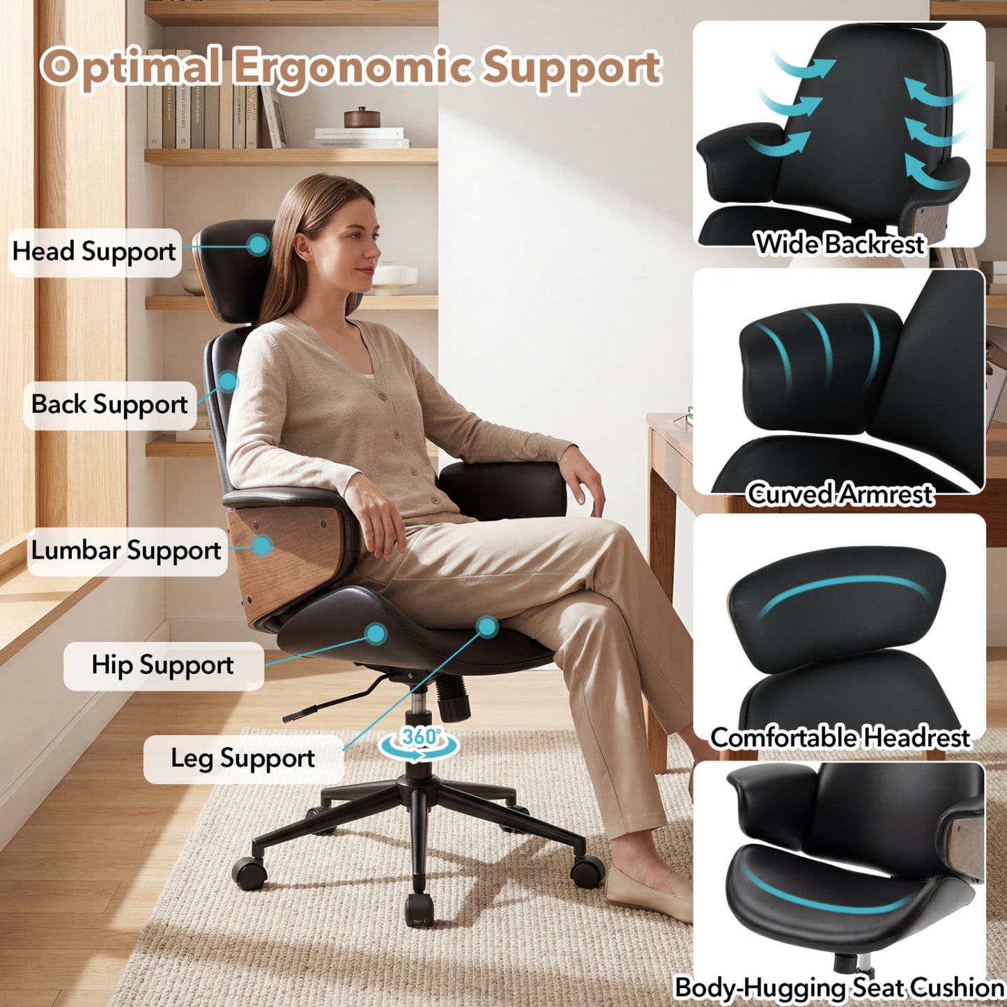 Ergonomic Office Chair With Headrest, Adjustable Height, Black Office Chairs at Gallery Canada