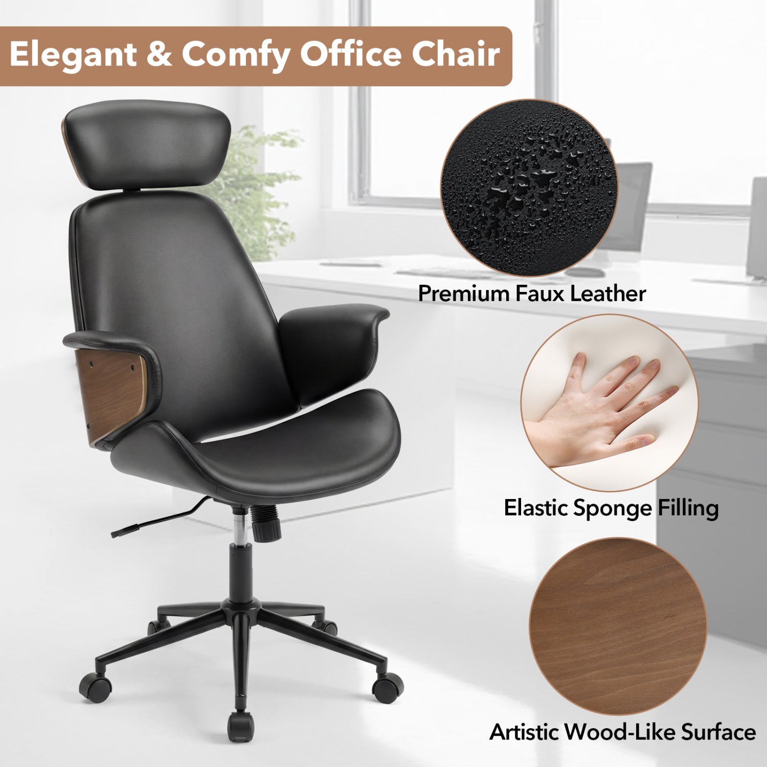 Ergonomic Office Chair With Headrest, Adjustable Height, Black Office Chairs at Gallery Canada