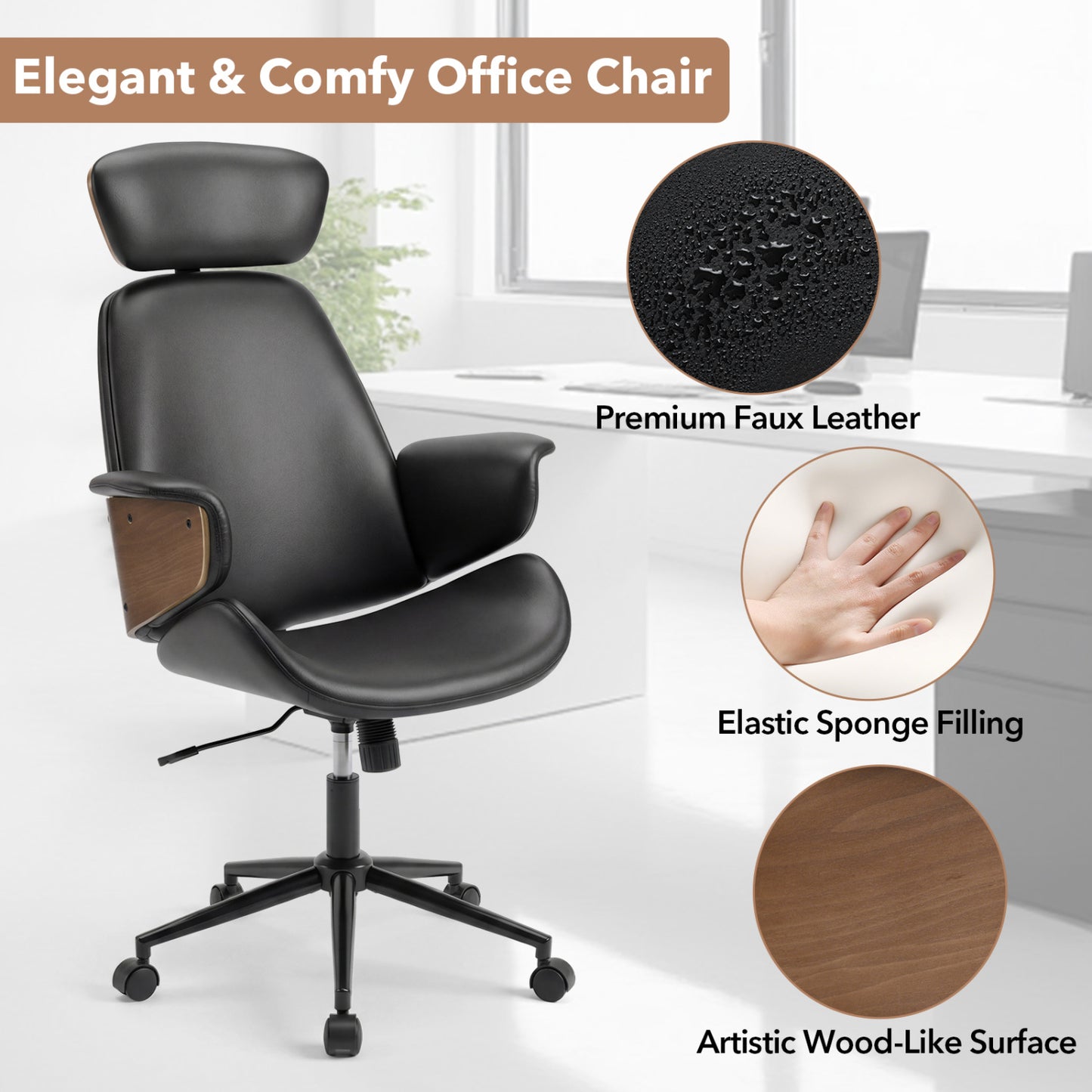 Ergonomic Office Chair With Headrest, Adjustable Height, Black Office Chairs at Gallery Canada
