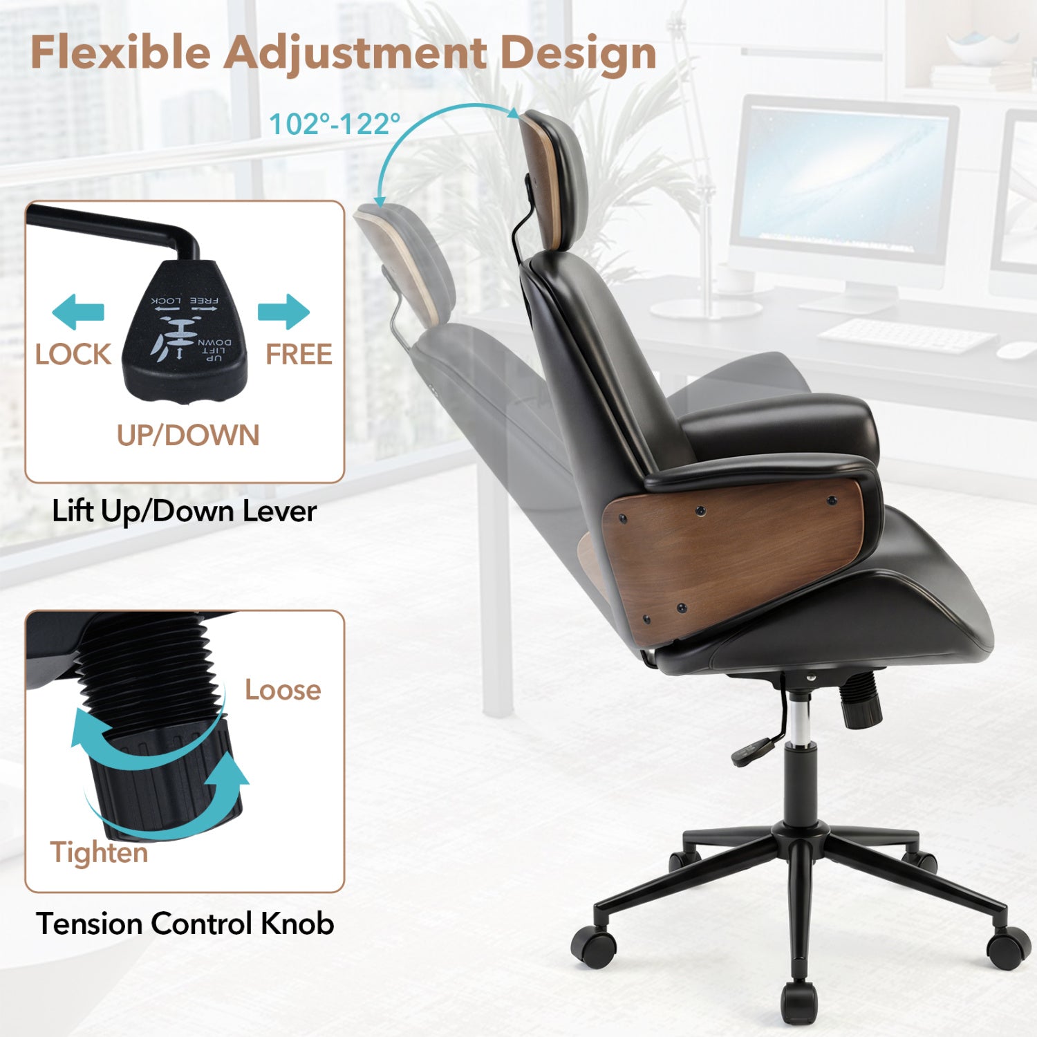 Ergonomic Office Chair With Headrest, Adjustable Height, Black Office Chairs at Gallery Canada