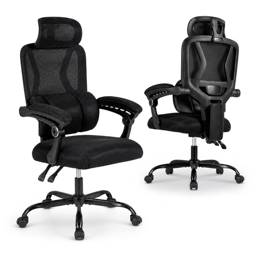Ergonomic Office Mesh Chair, High Back, Lumbar Support, Headrest, Black Office Chairs Black at Gallery Canada