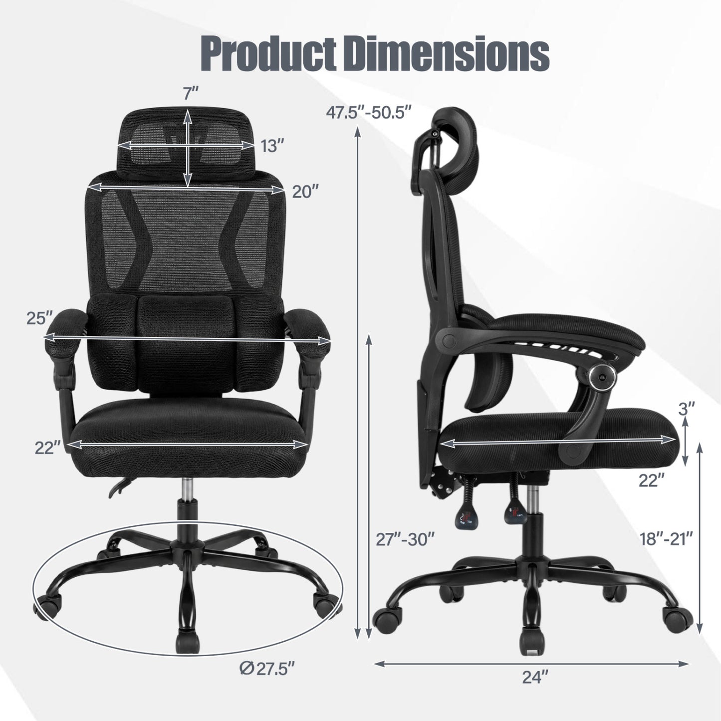 Ergonomic Mesh Office Chair, High Back Lumbar, Black