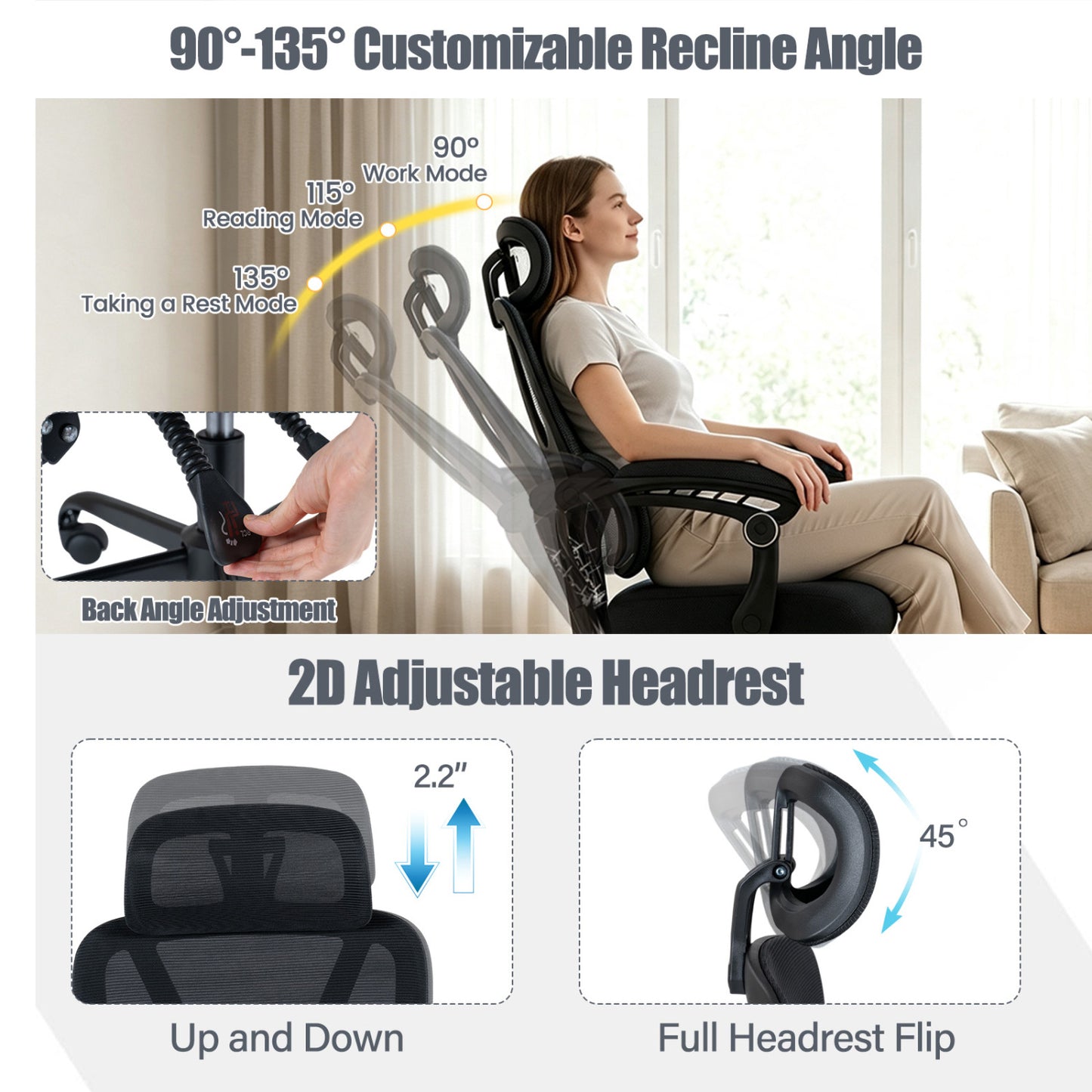 Ergonomic Mesh Office Chair, High Back Lumbar, Black