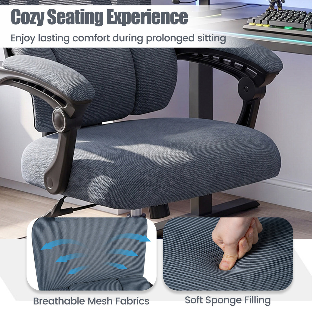 Ergonomic Mesh Office Chair, High Back Lumbar Support, Gray