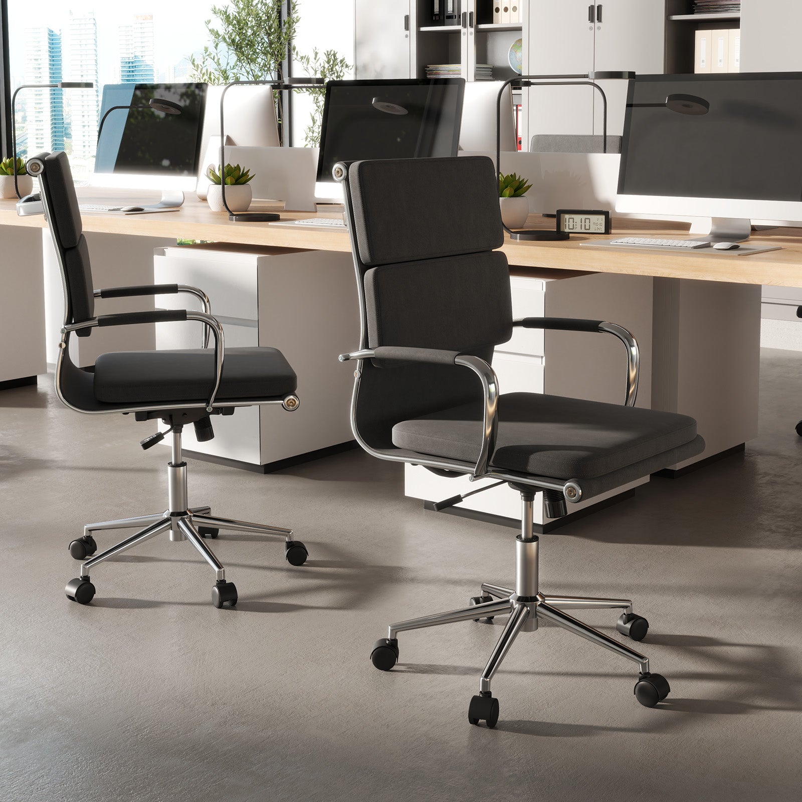 Ergonomic Office Desk Chair with Rocking Backrest and Height-adjustable Padded Seat, Gray Leisure Chairs at Gallery Canada