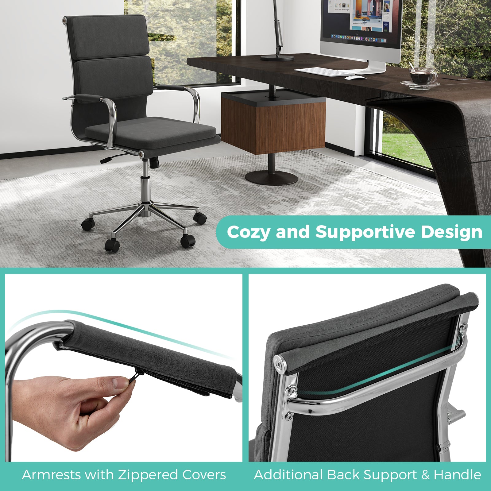 Ergonomic Office Desk Chair with Rocking Backrest and Height-adjustable Padded Seat, Gray Leisure Chairs at Gallery Canada