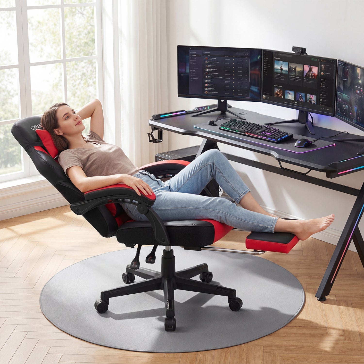 Ergonomic Video Game Chair With Headrest, Reclining Backrest, Red Gaming Chairs at Gallery Canada