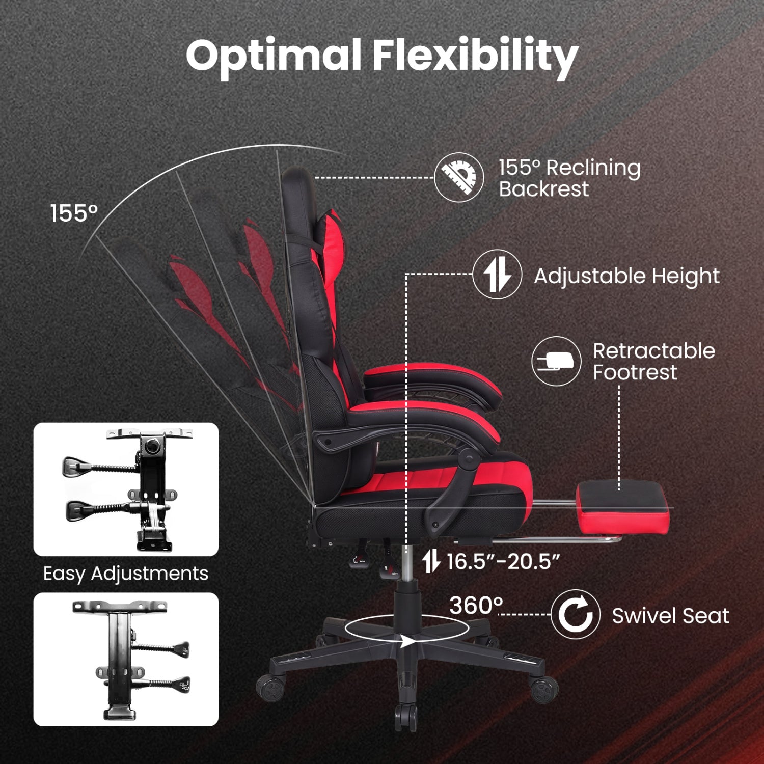 Ergonomic Video Game Chair With Headrest, Reclining Backrest, Red Gaming Chairs at Gallery Canada