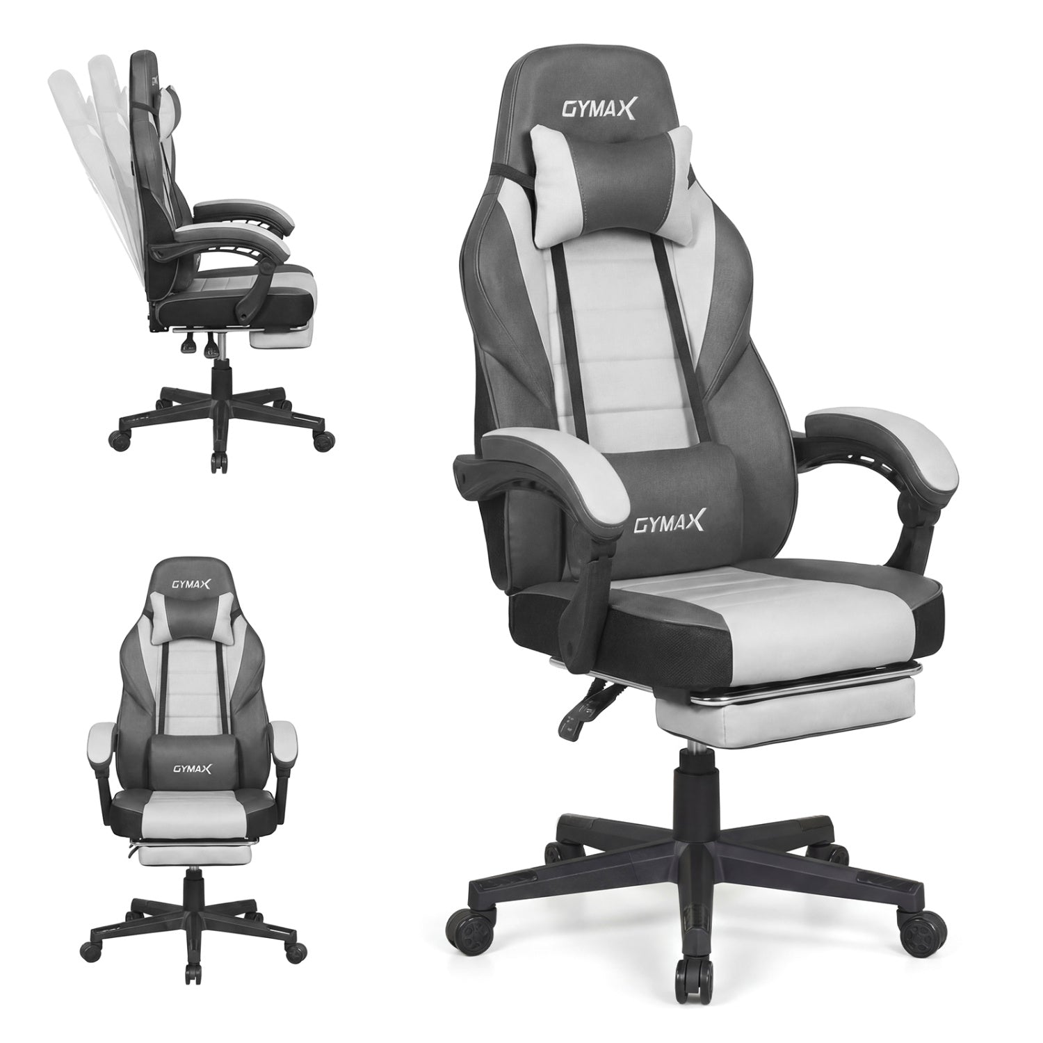 Ergonomic Gaming Chair With Headrest, Reclining Backrest, Gray Gaming Chairs Gray at Gallery Canada