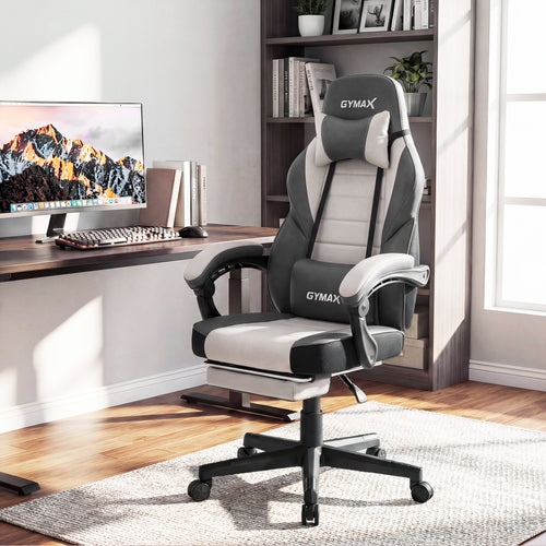 Ergonomic Gaming Chair With Headrest, Reclining Backrest, Gray