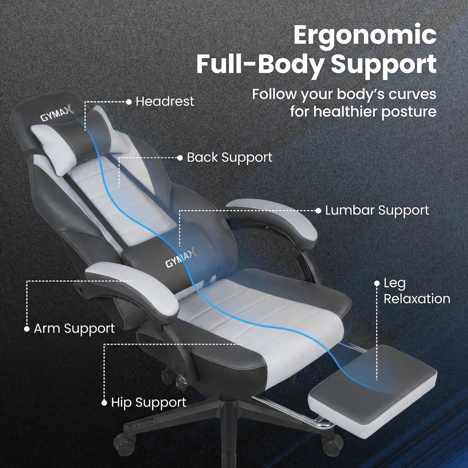 Ergonomic Gaming Chair With Headrest, Reclining Backrest, Gray Gaming Chairs at Gallery Canada