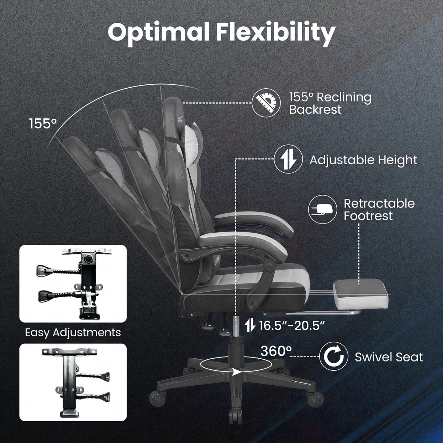 Ergonomic Gaming Chair With Headrest, Reclining Backrest, Gray Gaming Chairs at Gallery Canada