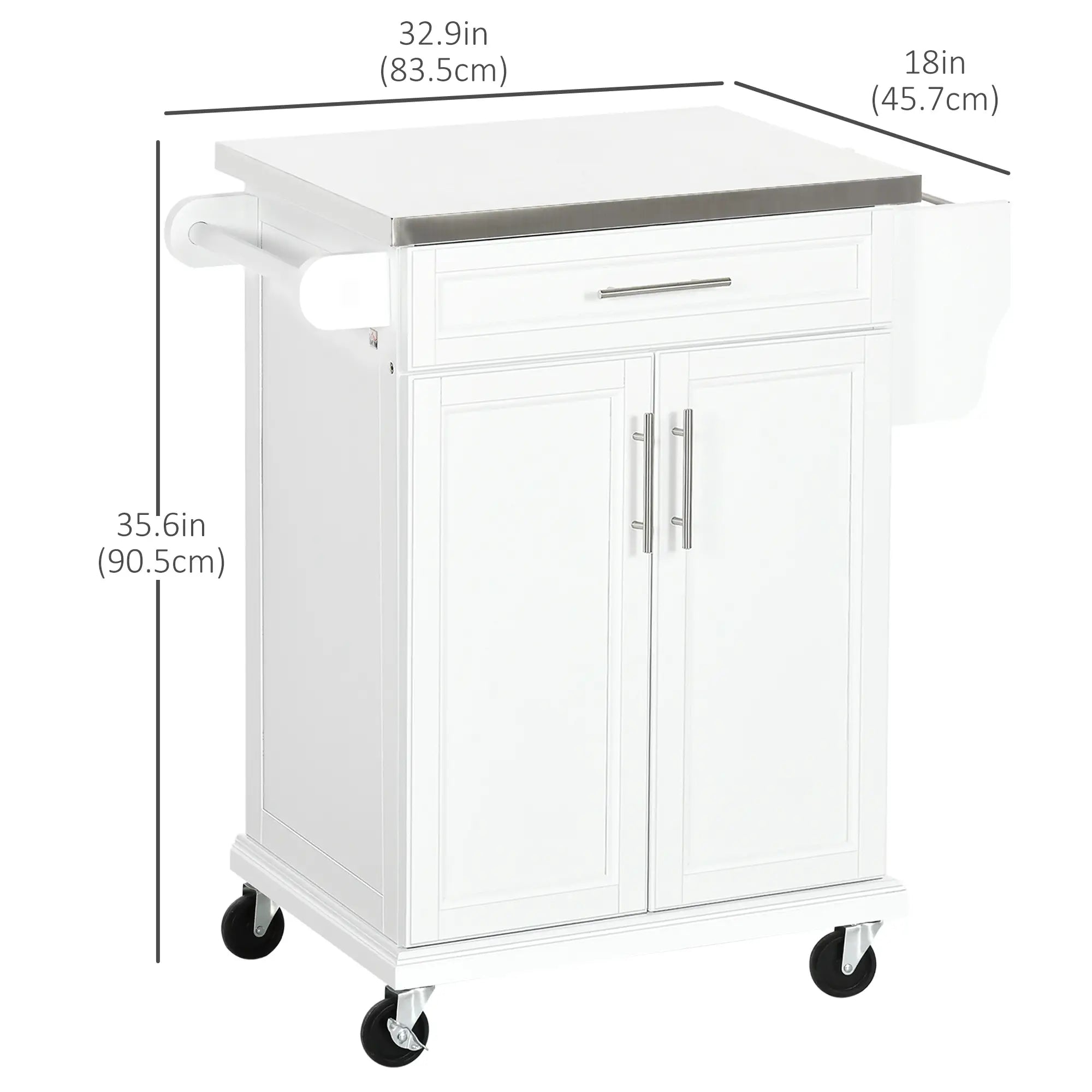 Kitchen Island with Stainless Steel Top, Rolling Cart, Storage Drawer, White Kitchen Islands & Kitchen Carts at Gallery Canada
