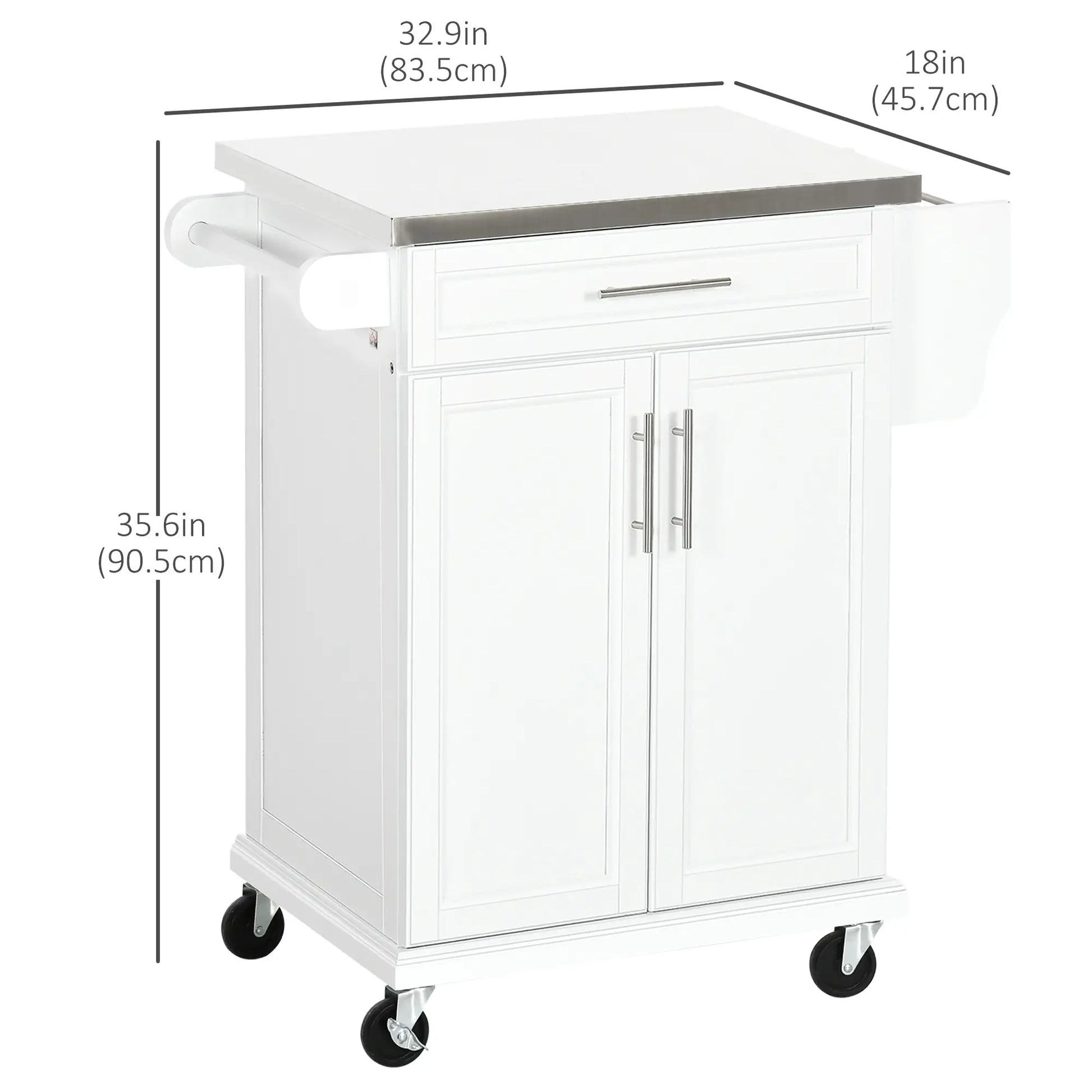 Kitchen Island with Stainless Steel Top, Rolling Cart, Storage Drawer, White Kitchen Islands & Kitchen Carts at Gallery Canada