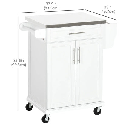 Kitchen Island with Stainless Steel Top, Rolling Cart, Storage Drawer, White Kitchen Islands & Kitchen Carts at Gallery Canada
