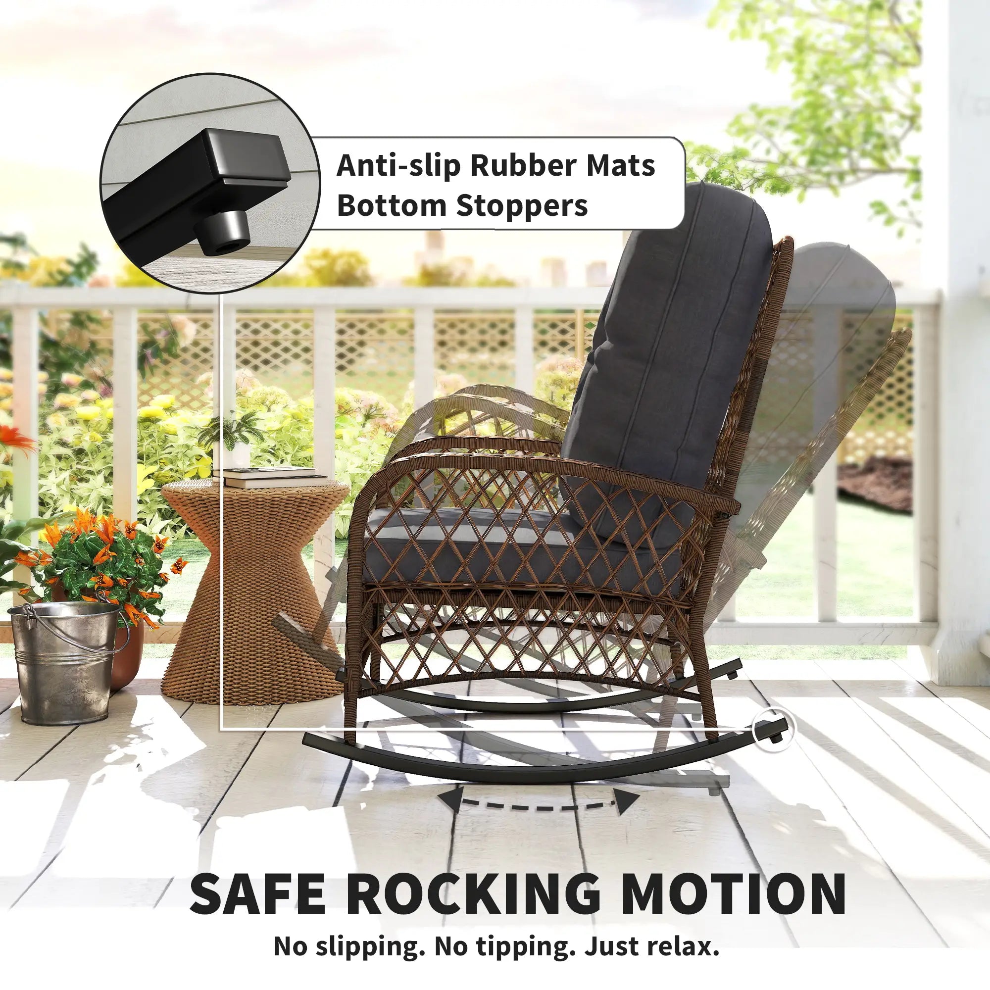 Outdoor Wicker Rocking Chair With Thick Cushions, Black Outdoor Rocking Chairs at Gallery Canada