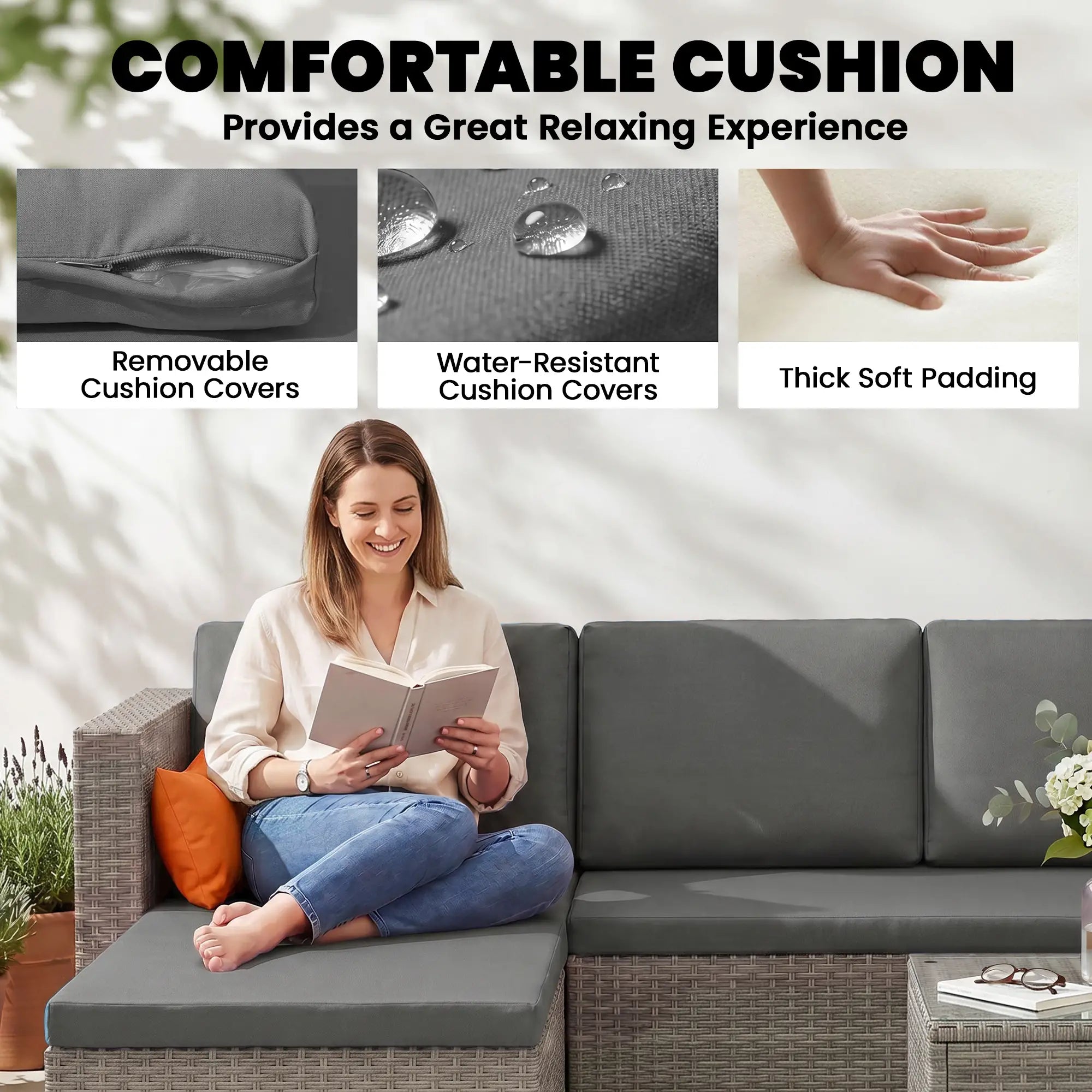3-Piece Patio Furniture Set, Sectional Sofa, Wicker Chair, Grey Patio Furniture Sets at Gallery Canada