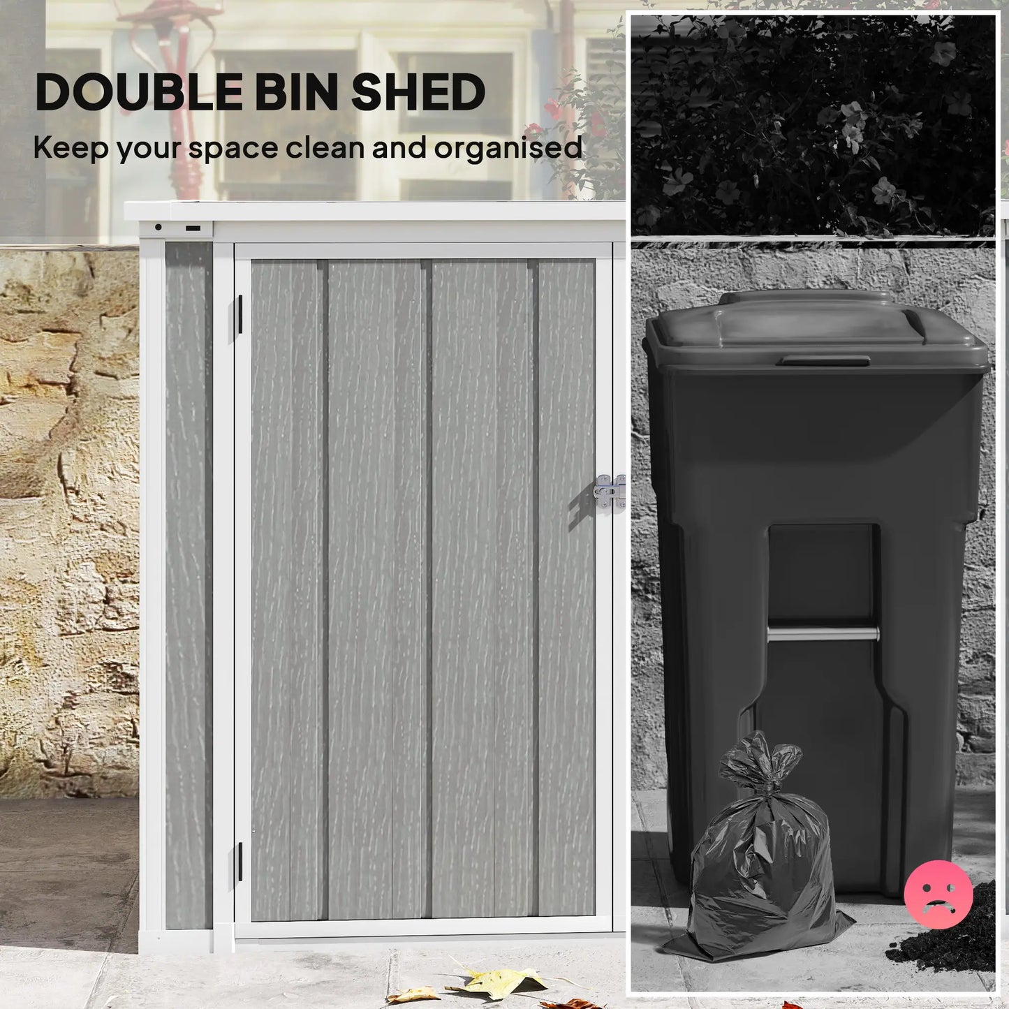 41 Cu. Ft. Outdoor Storage Shed, Horizontal Trash Can Storage, Grey Sheds at Gallery Canada