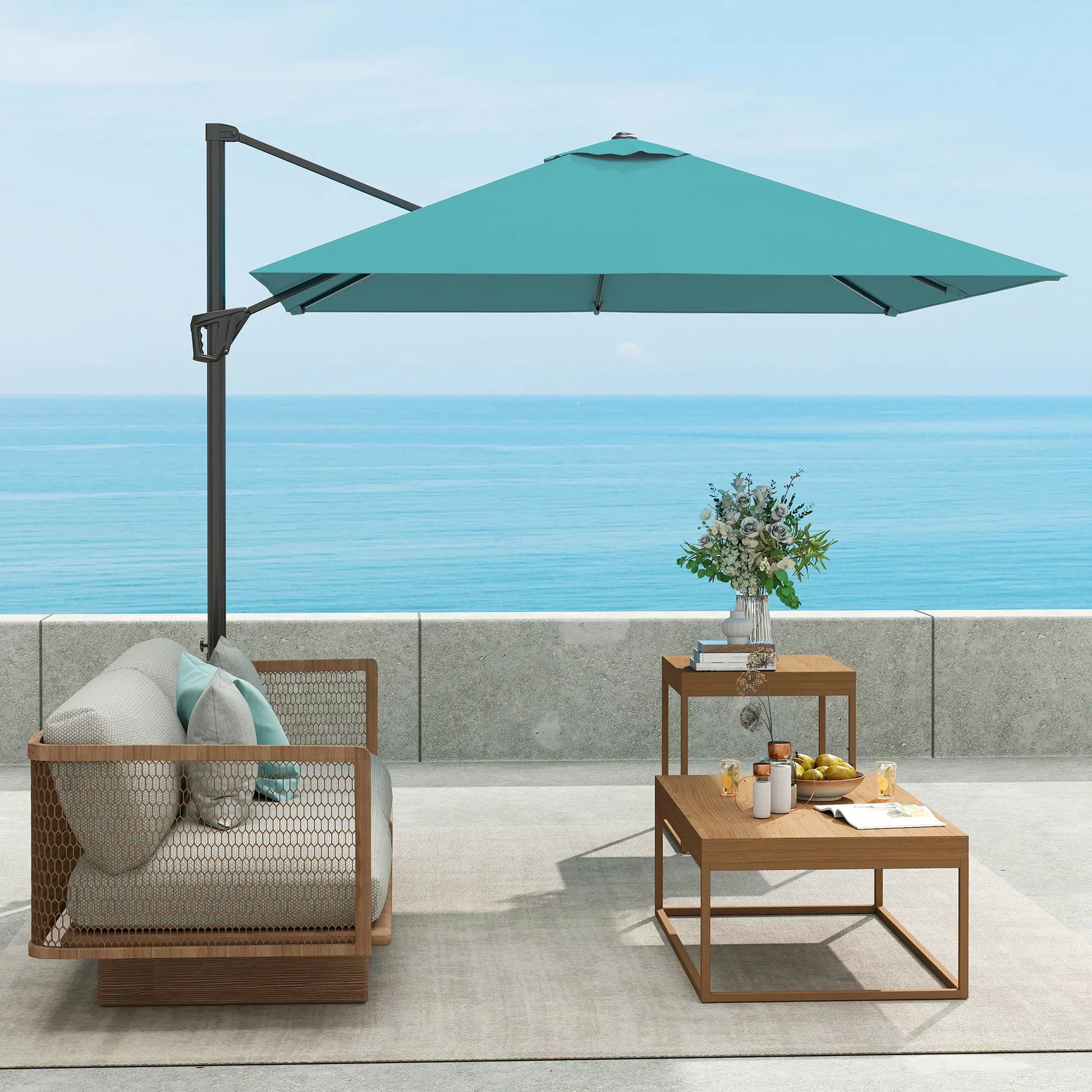 8'x8' Square Patio Hanging Offset Umbrella, Outdoor Cantilever Parasol, Blue Offset Cantilever Umbrellas at Gallery Canada