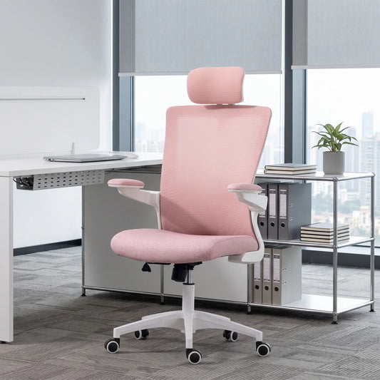 Ergonomic Office Chair, Swivel Desk Chair, Adjustable Lumbar Support, Headrest, Height, Flip-up Armrests, Pink Task Chairs Pink, White at Gallery Canada