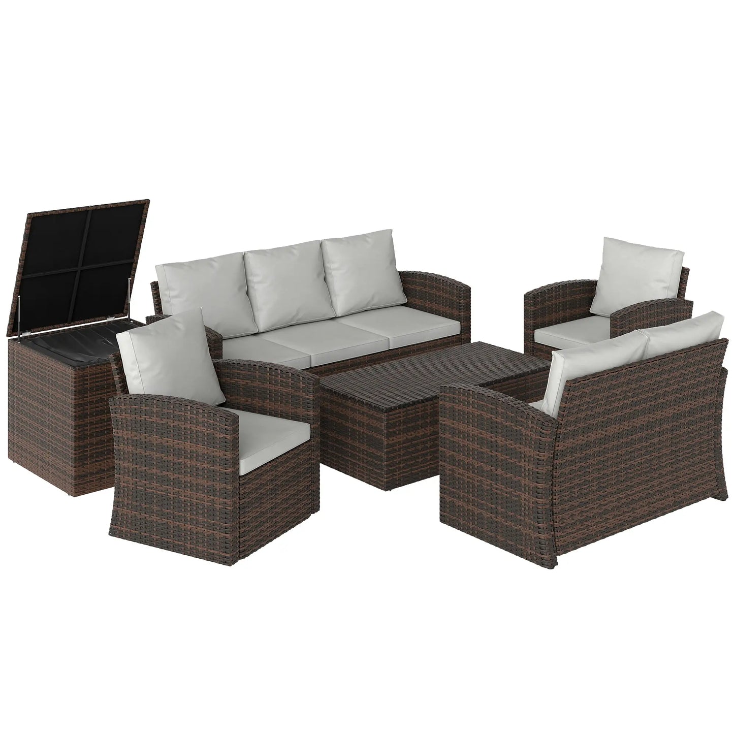 6-Piece Wicker Patio Furniture Set, 7-Seater with Cushions, Cream White Patio Furniture Sets at Gallery Canada