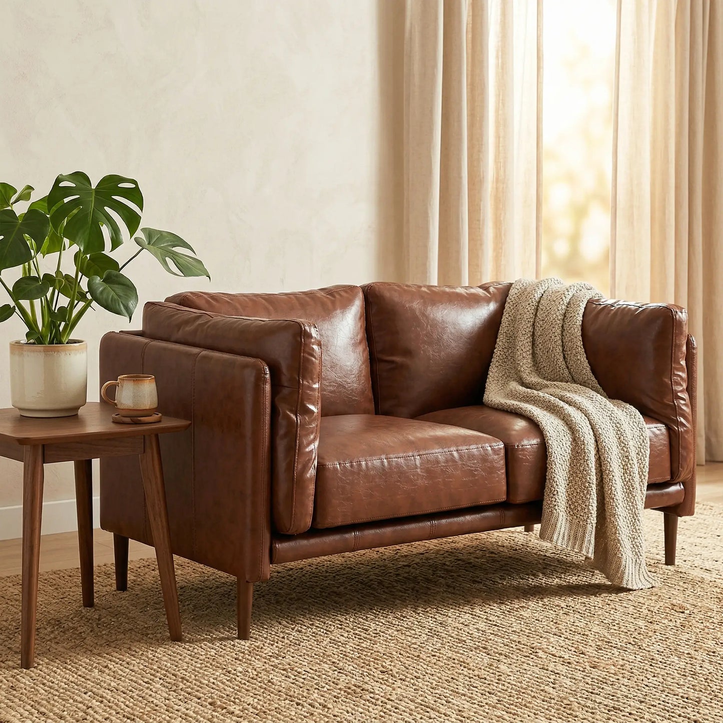 59" Loveseat Sofa, PU Leather 2 Seater with Wide Seat, Brown 2-Seater Sofas at Gallery Canada