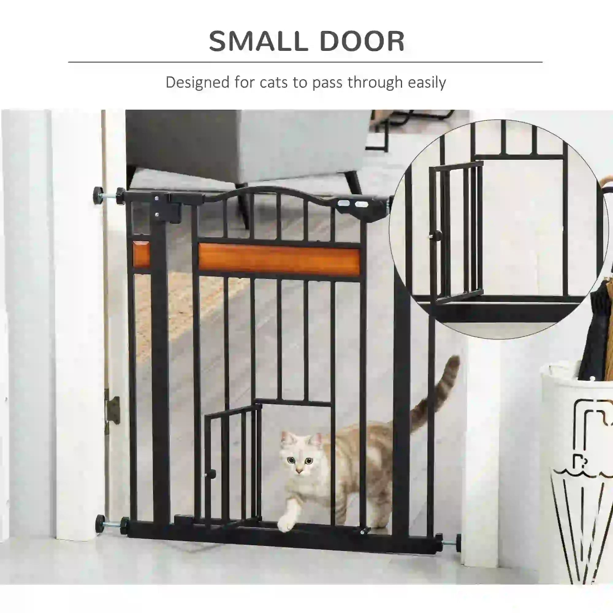 29.1''-31.5'' Wide Dog Gate with Cat Door, Auto Close, Double Lock, Black Houses, Kennels & Pens at Gallery Canada