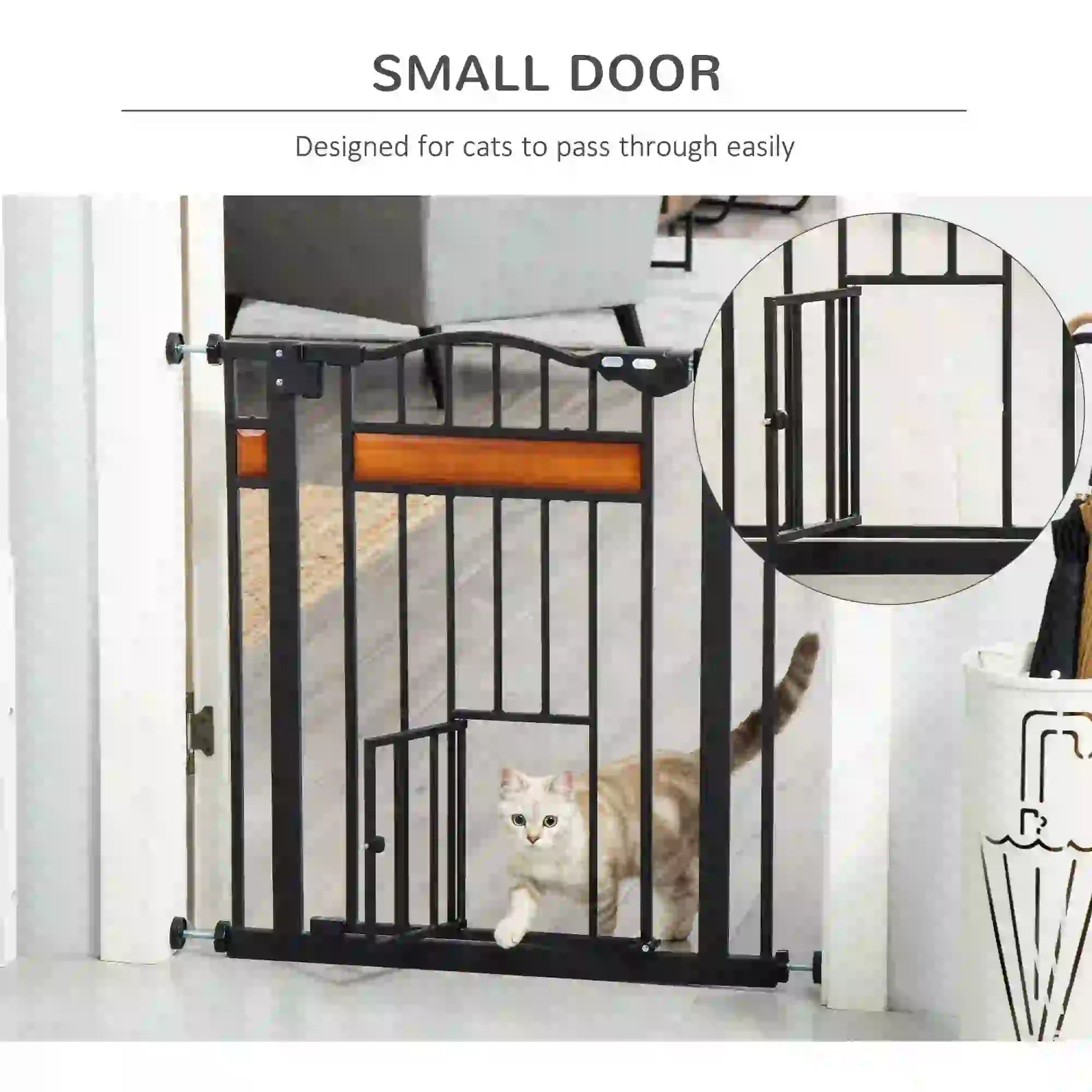 29.1''-31.5'' Wide Dog Gate with Cat Door, Auto Close, Double Lock, Black Houses, Kennels & Pens at Gallery Canada